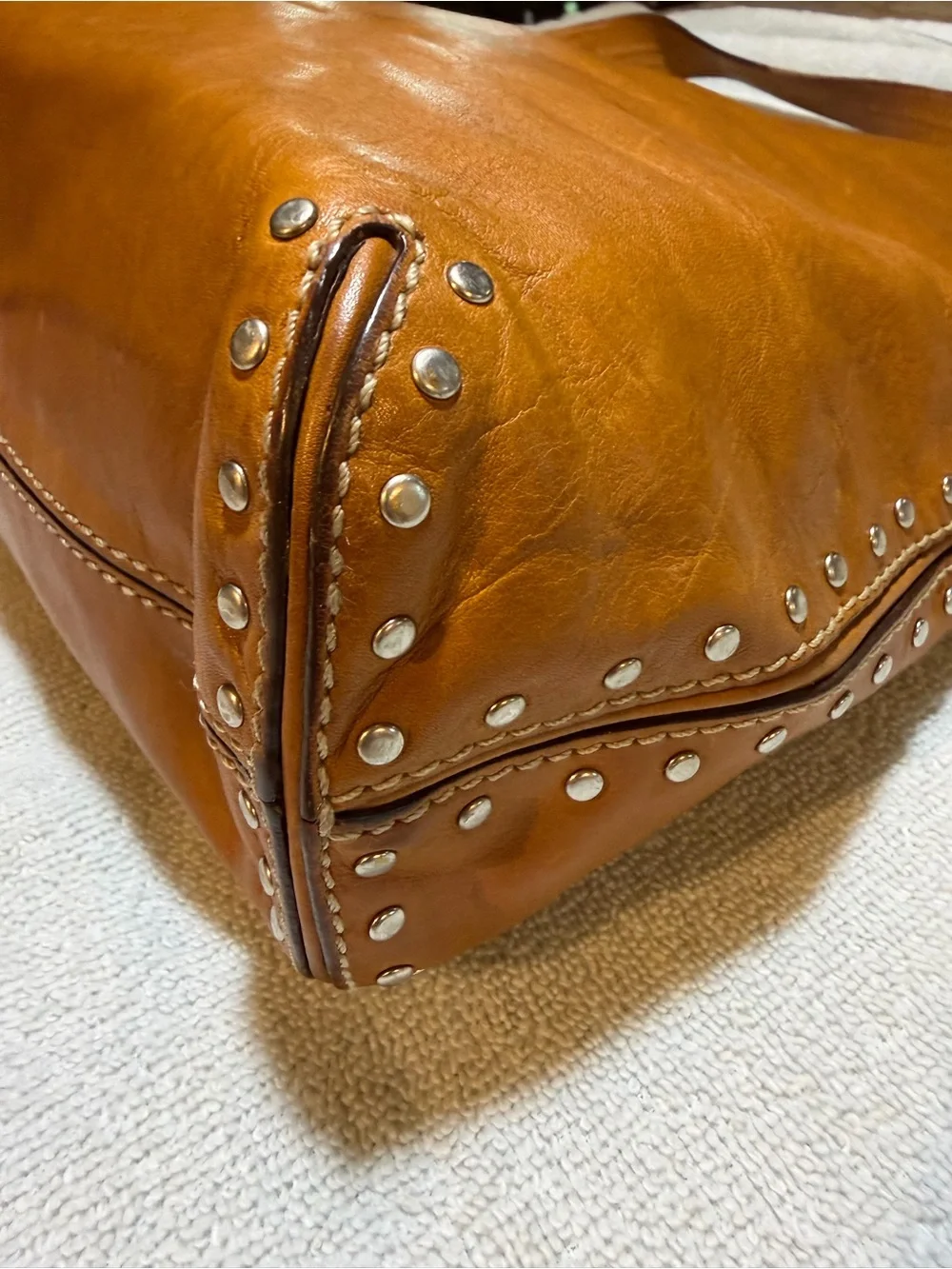 Michael Kors Cognac Leather Stud-Trim Shoulder Bag
